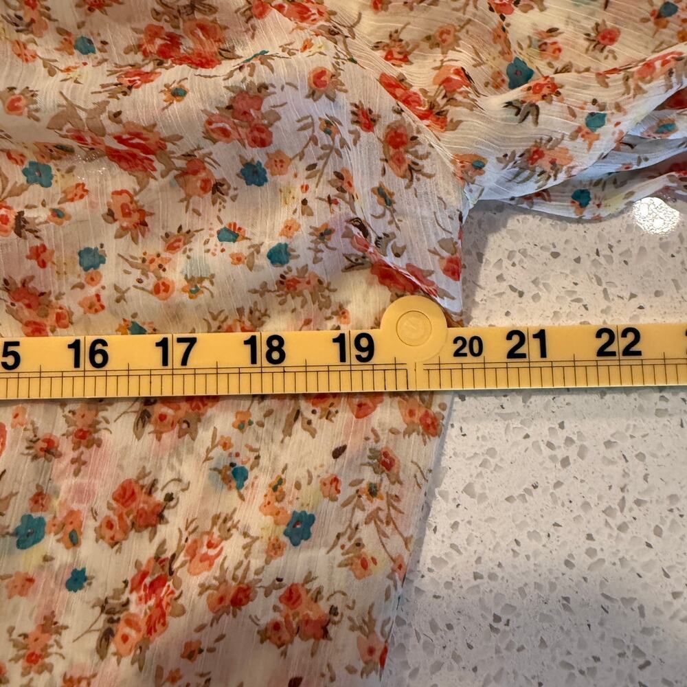 Poetry Sheer Floral Tie Front Peasant Blouse Boho Cottagecore Medium Coquette - Picture 9 of 10